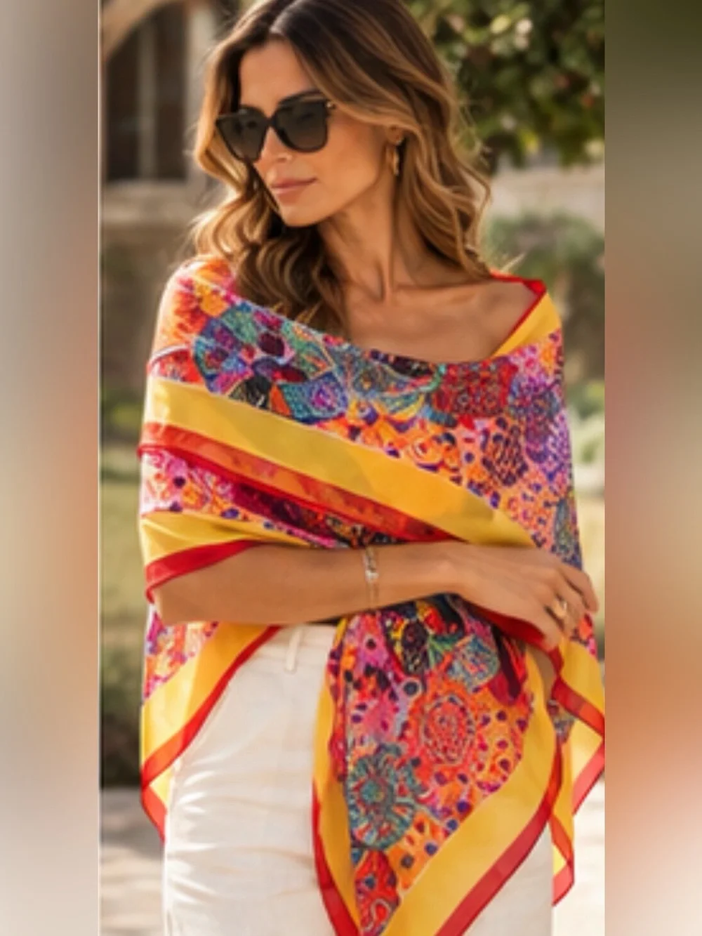 Silk Blend Statement Scarf 35% Silk 65%Viscose Colorful Paisley 66x35